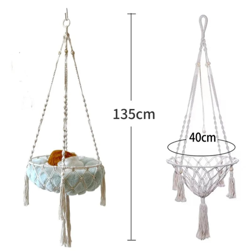 Cozy Winter Cat Hammock - Hand Woven Cotton Rope Swing for Indoor Kittens