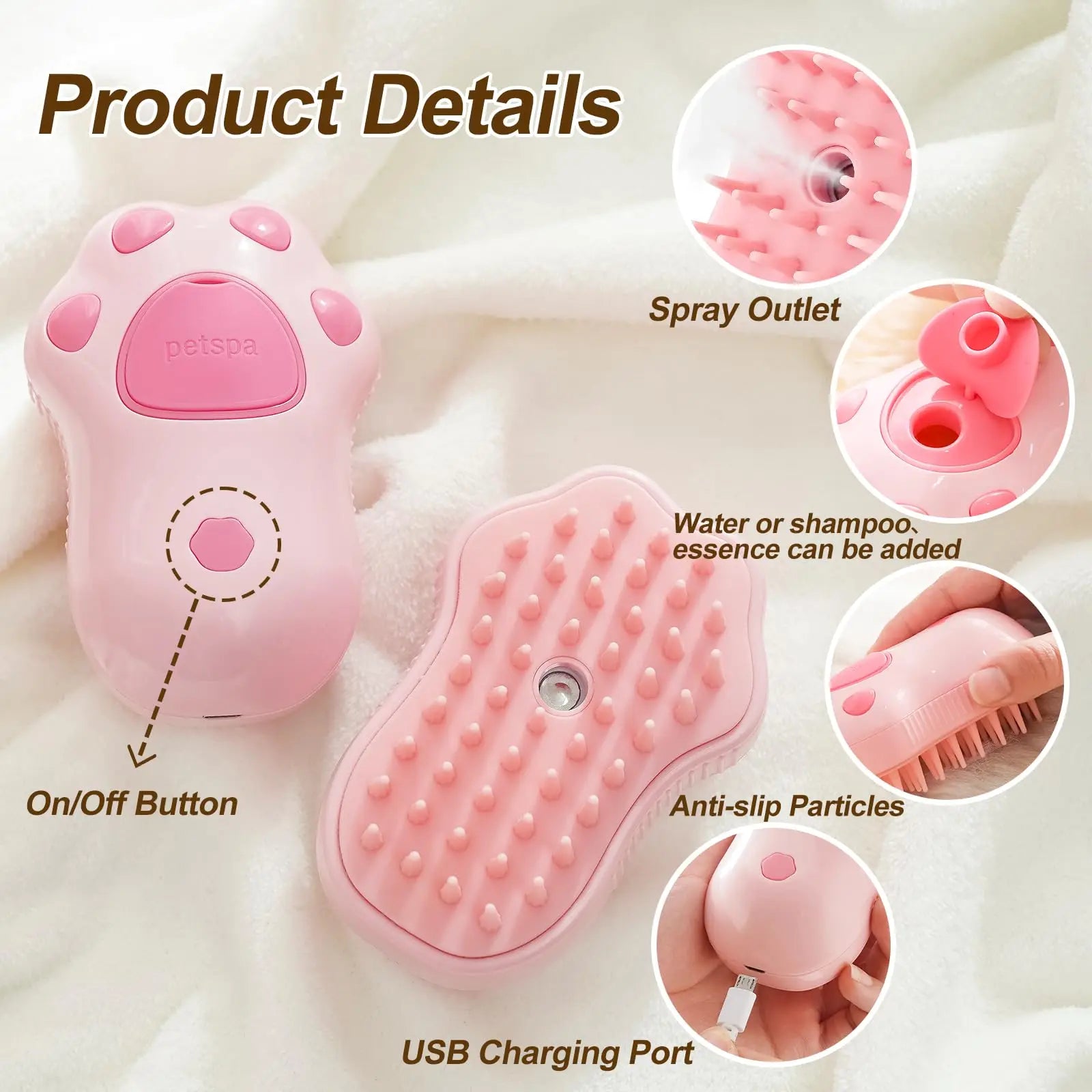 3-in-1 Electric Pet Grooming Brush with Steam Spray - Effortless Cat & Dog Hair Removal and Massage Comb