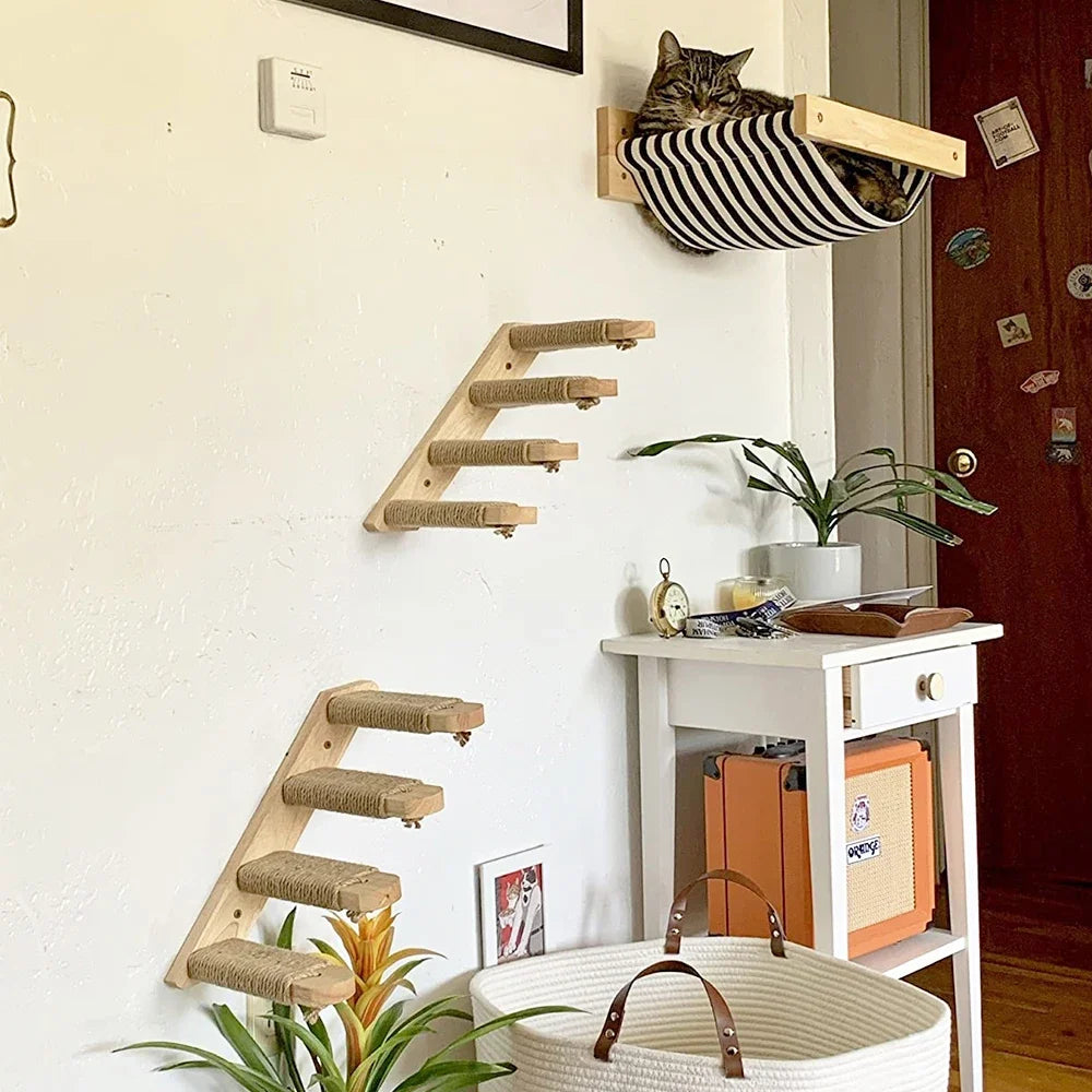 Elevate Your Cat's Playtime with Our Stylish Wall Climbing Shelf - A Multifunctional Ladder, Scratching Post, and Cozy Hiding House in One!