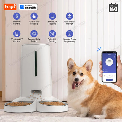 Smart WiFi Automatic Cat Feeder for Two Cats - 4L Food Dispenser with APP Control, Dual Stainless Steel Bowls, and Low Food Alarms