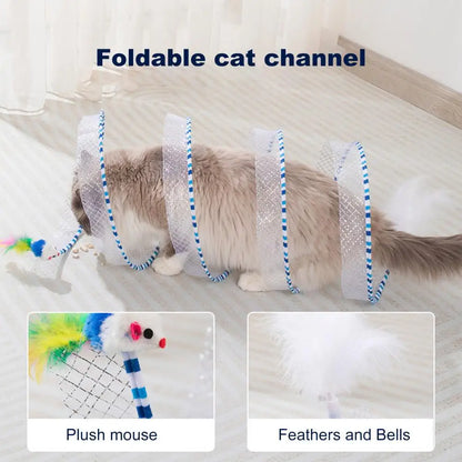 Engaging Cat Tunnel Toy: Foldable Interactive Plush & Feather Playhouse for Hours of Fun!