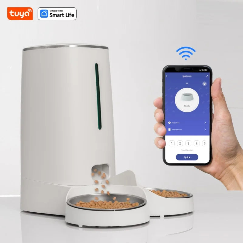Smart WiFi Automatic Cat Feeder for Two Cats - 4L Food Dispenser with APP Control, Dual Stainless Steel Bowls, and Low Food Alarms
