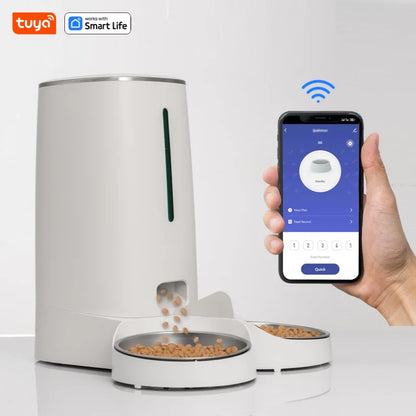 Smart WiFi Automatic Cat Feeder for Two Cats - 4L Food Dispenser with APP Control, Dual Stainless Steel Bowls, and Low Food Alarms