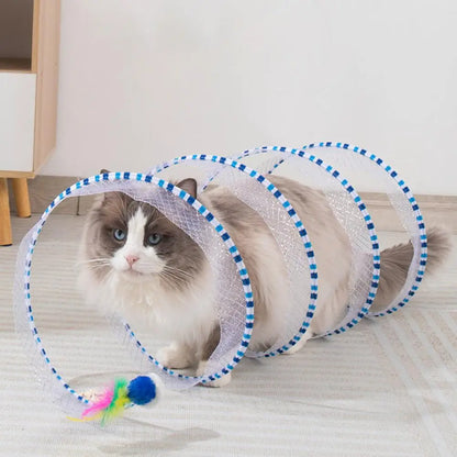 Engaging Cat Tunnel Toy: Foldable Interactive Plush & Feather Playhouse for Hours of Fun!