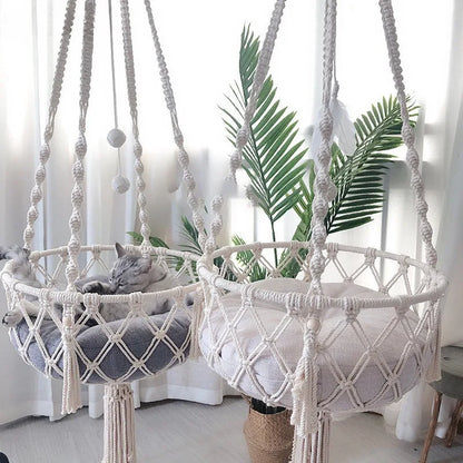 Cozy Winter Cat Hammock - Hand Woven Cotton Rope Swing for Indoor Kittens