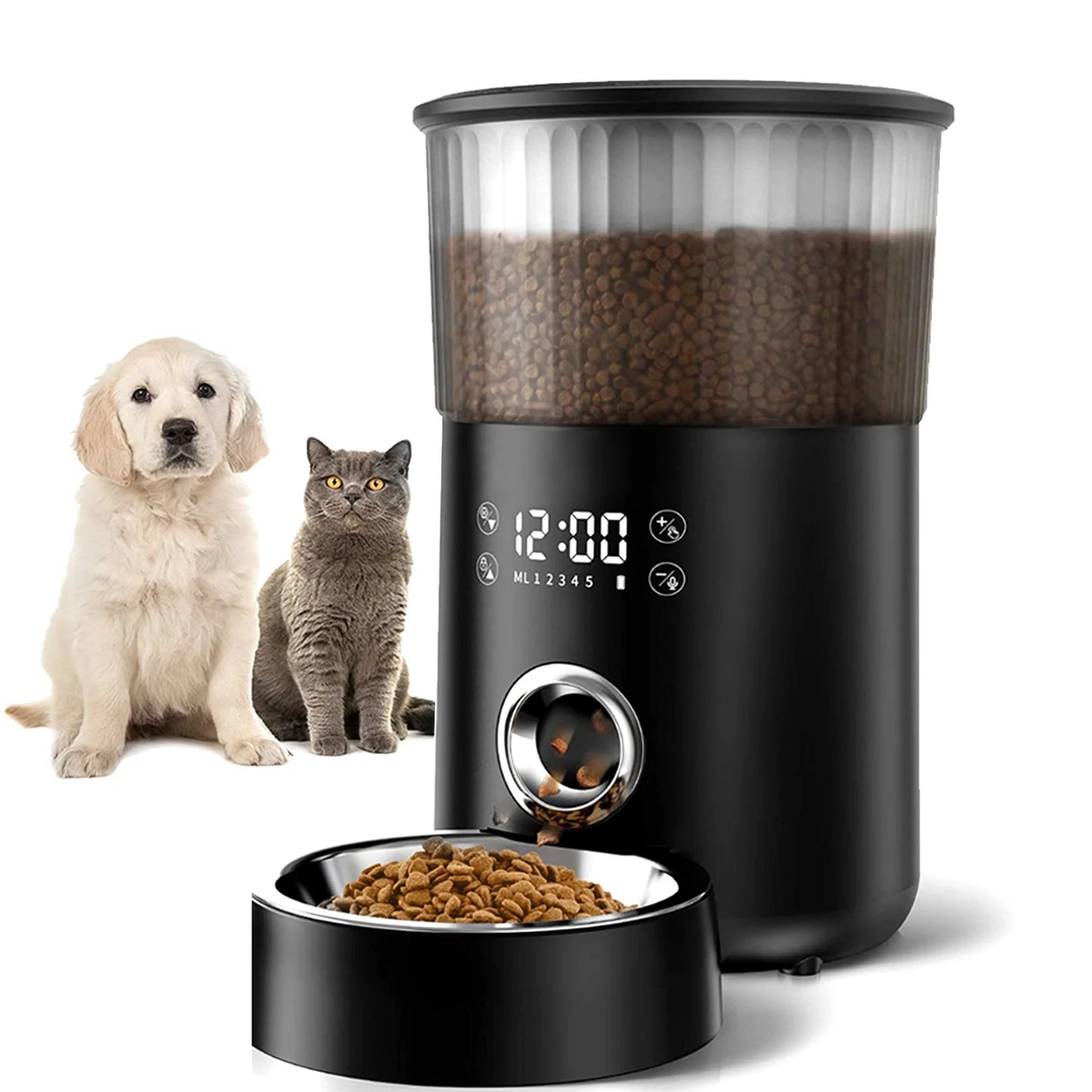 Iseebiz 3L Smart Automatic Pet Feeder with Voice Recording for Cats and Small Dogs - Schedule Meals with LCD Display