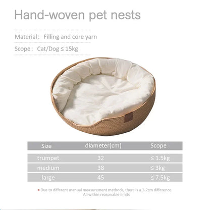Cozy Four-Season Pet Bed: Hand-Woven Cat and Dog Sofa with Waterproof Cushion and Sleeping Bag Design