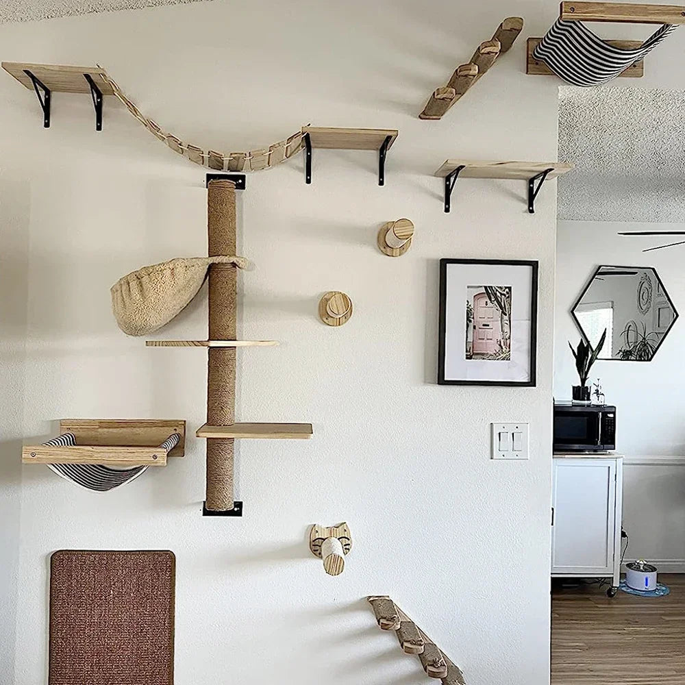 Elevate Your Cat's Playtime with Our Stylish Wall Climbing Shelf - A Multifunctional Ladder, Scratching Post, and Cozy Hiding House in One!