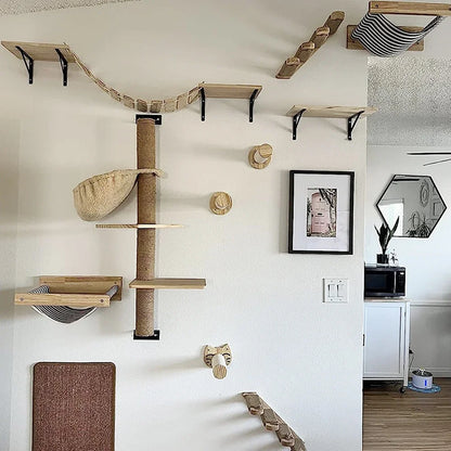 Elevate Your Cat's Playtime with Our Stylish Wall Climbing Shelf - A Multifunctional Ladder, Scratching Post, and Cozy Hiding House in One!