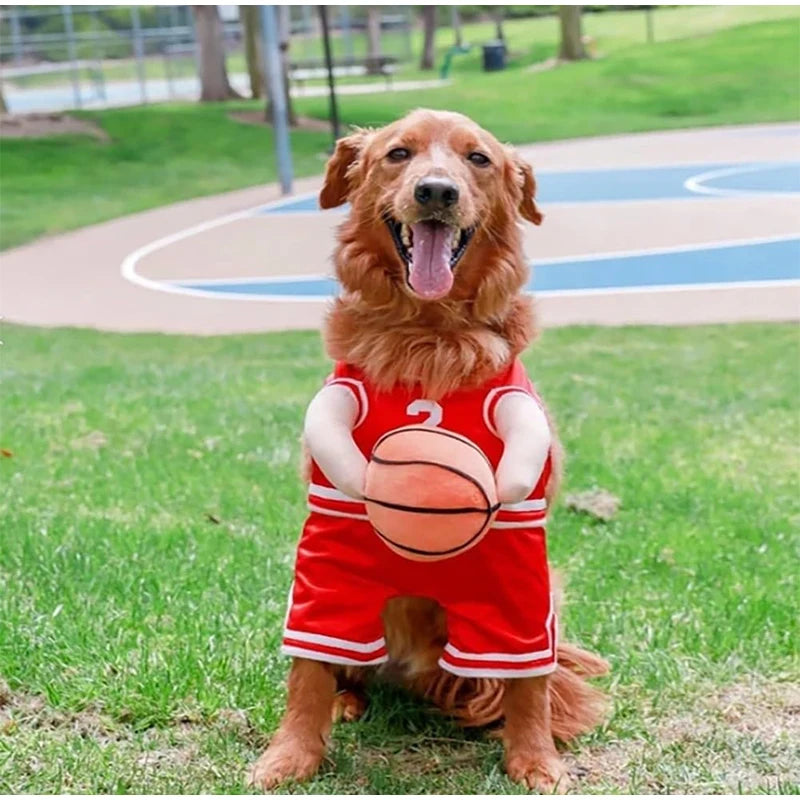 Adorable Dog Basketball Costume with Matching Ball - Perfect T-Shirt for Small Pets This Autumn!