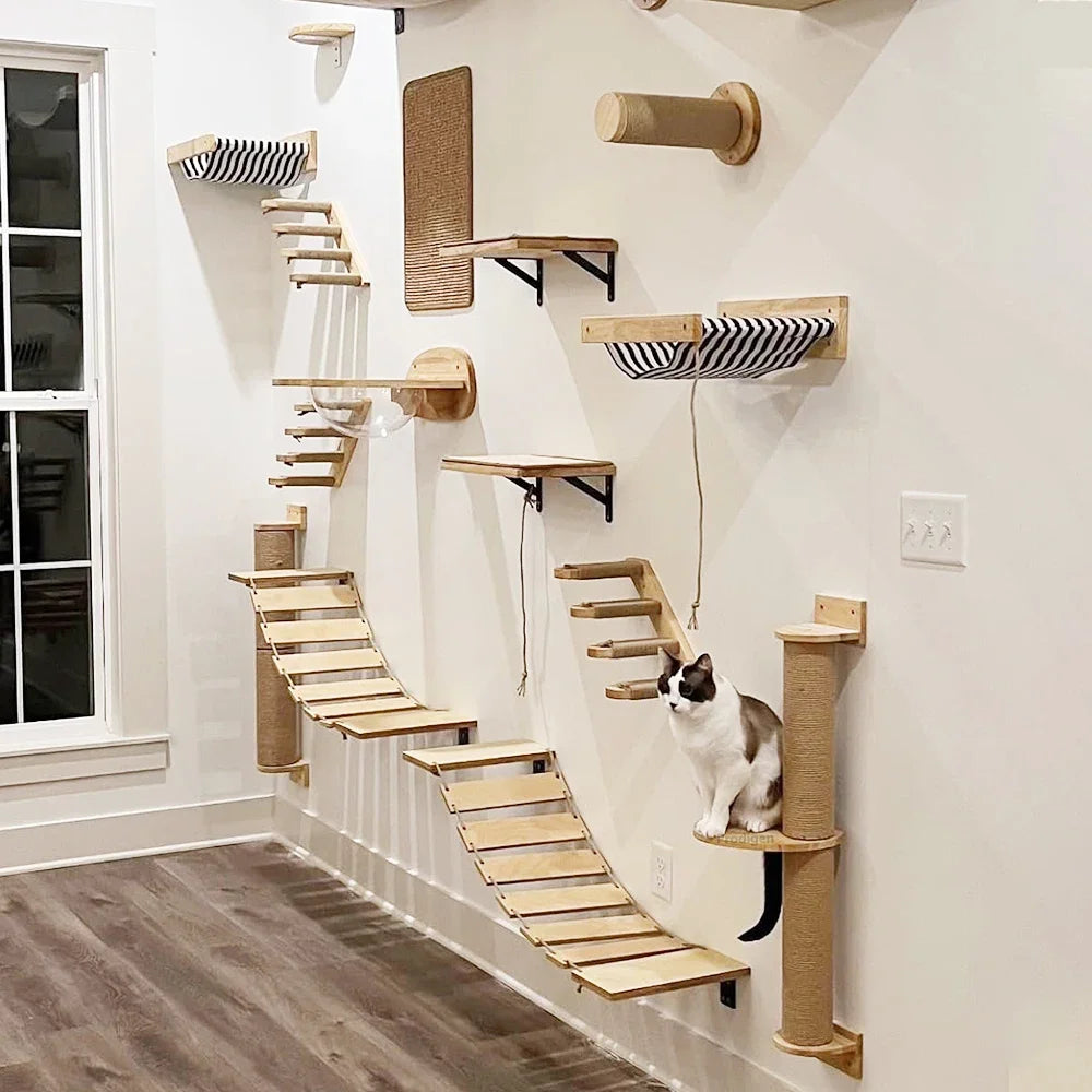 Elevate Your Cat's Playtime with Our Stylish Wall Climbing Shelf - A Multifunctional Ladder, Scratching Post, and Cozy Hiding House in One!