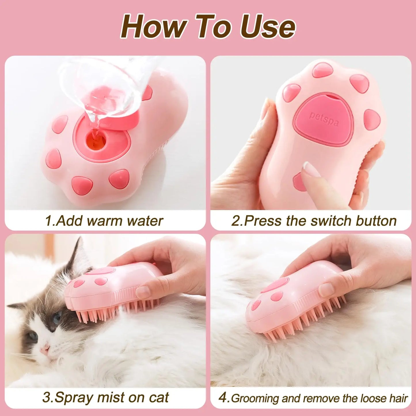 3-in-1 Electric Pet Grooming Brush with Steam Spray - Effortless Cat & Dog Hair Removal and Massage Comb