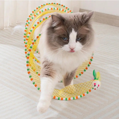 Engaging Cat Tunnel Toy: Foldable Interactive Plush & Feather Playhouse for Hours of Fun!