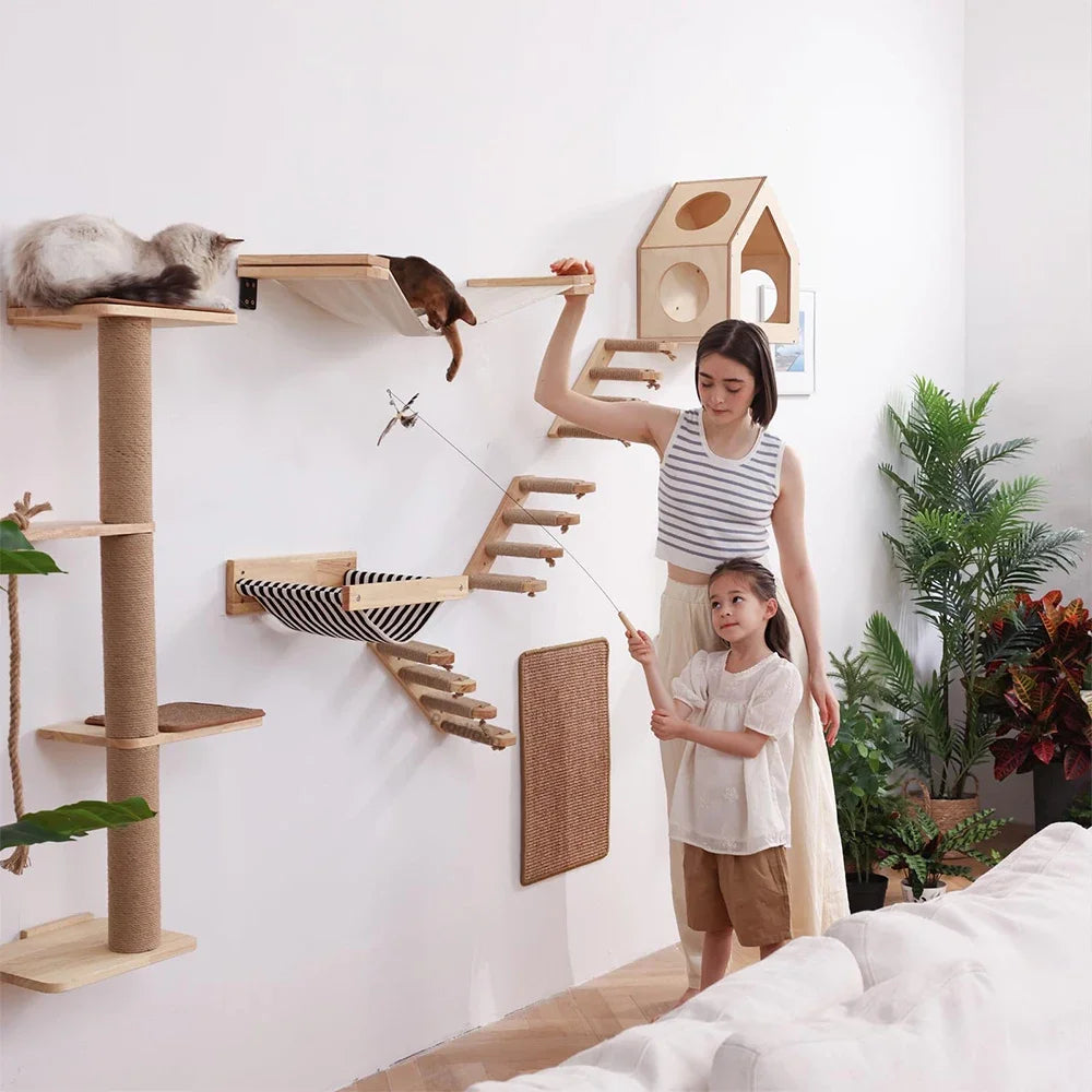 Elevate Your Cat's Playtime with Our Stylish Wall Climbing Shelf - A Multifunctional Ladder, Scratching Post, and Cozy Hiding House in One!