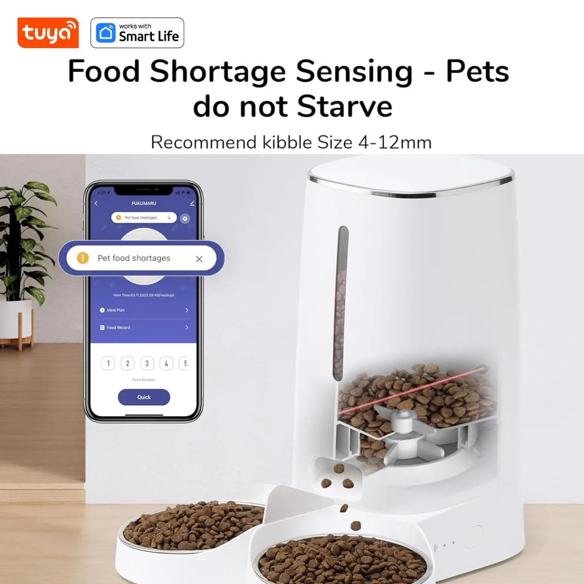 Smart WiFi Automatic Cat Feeder for Two Cats - 4L Food Dispenser with APP Control, Dual Stainless Steel Bowls, and Low Food Alarms