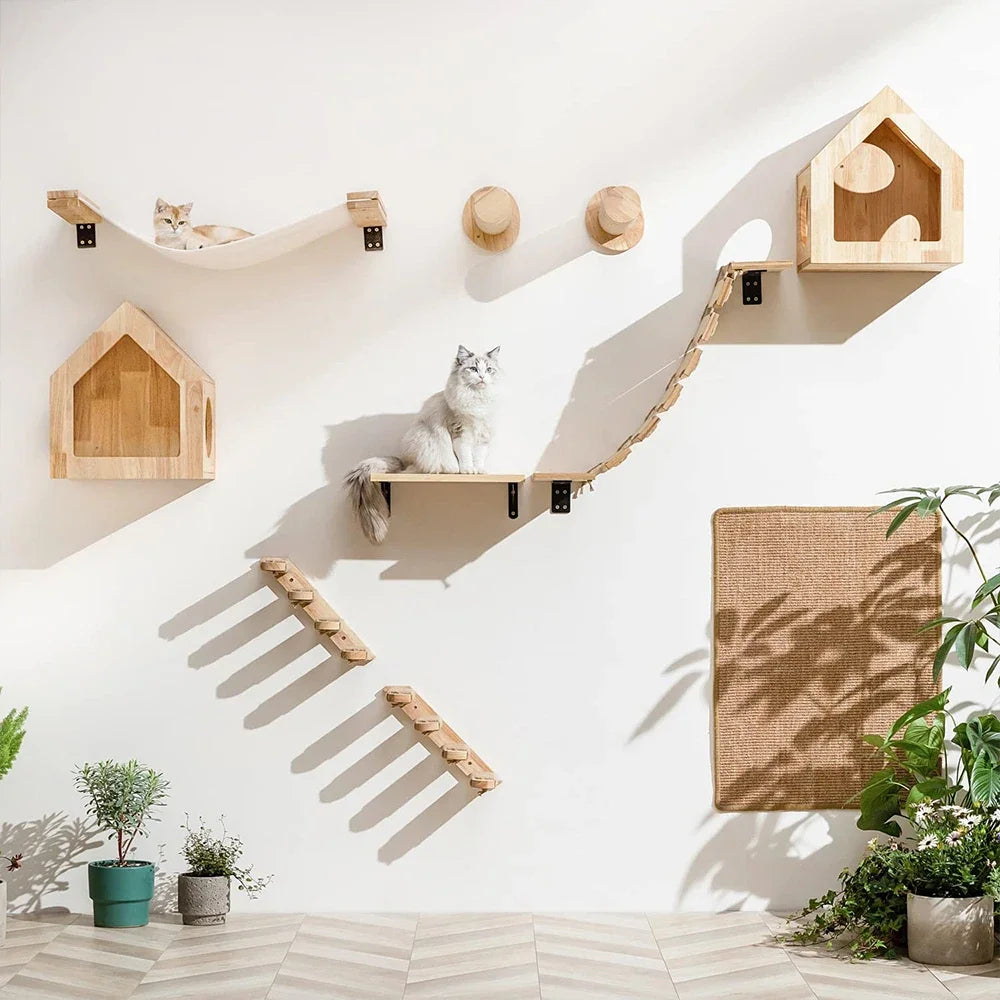 Elevate Your Cat's Playtime with Our Stylish Wall Climbing Shelf - A Multifunctional Ladder, Scratching Post, and Cozy Hiding House in One!