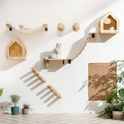Elevate Your Cat's Playtime with Our Stylish Wall Climbing Shelf - A Multifunctional Ladder, Scratching Post, and Cozy Hiding House in One!