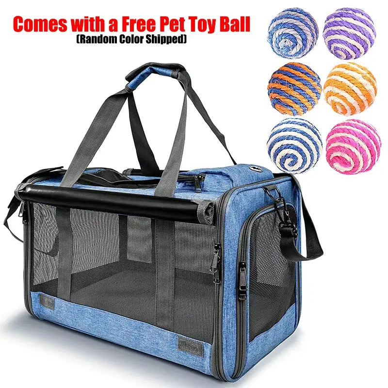 Spacious and Stylish Soft-Sided Pet Carrier for Medium/Large Cats and Small Dogs - Airline Approved, Lightweight, and Foldable - Available in Pink or Blue