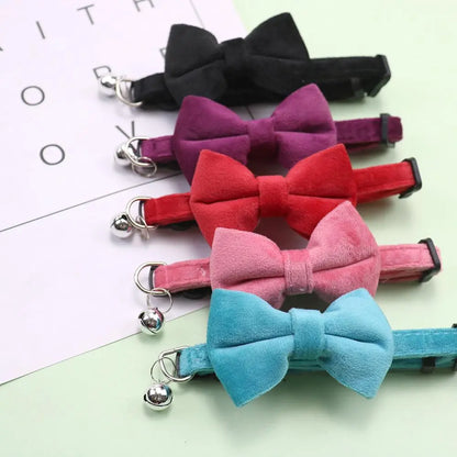 Charming Adjustable Pet Collar with Bell - Adorable Bowknot Design & Safety Buckle for Small Dogs & Cats