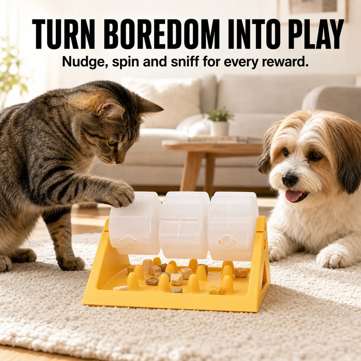 Engage Your Pet with the Smartwell 360-Degree Spin Action Dog Treat Dispenser - Interactive Puzzle Feeder with 3 Removable Chambers for Slow Feeding Fun!