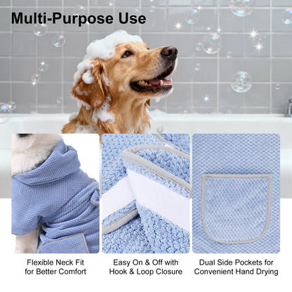 Transform Bath Time with Our Premium Hooded Microfiber Dog Bathrobe - Super Absorbent, Multi-Size, and Machine Washable for Ultimate Pet Comfort