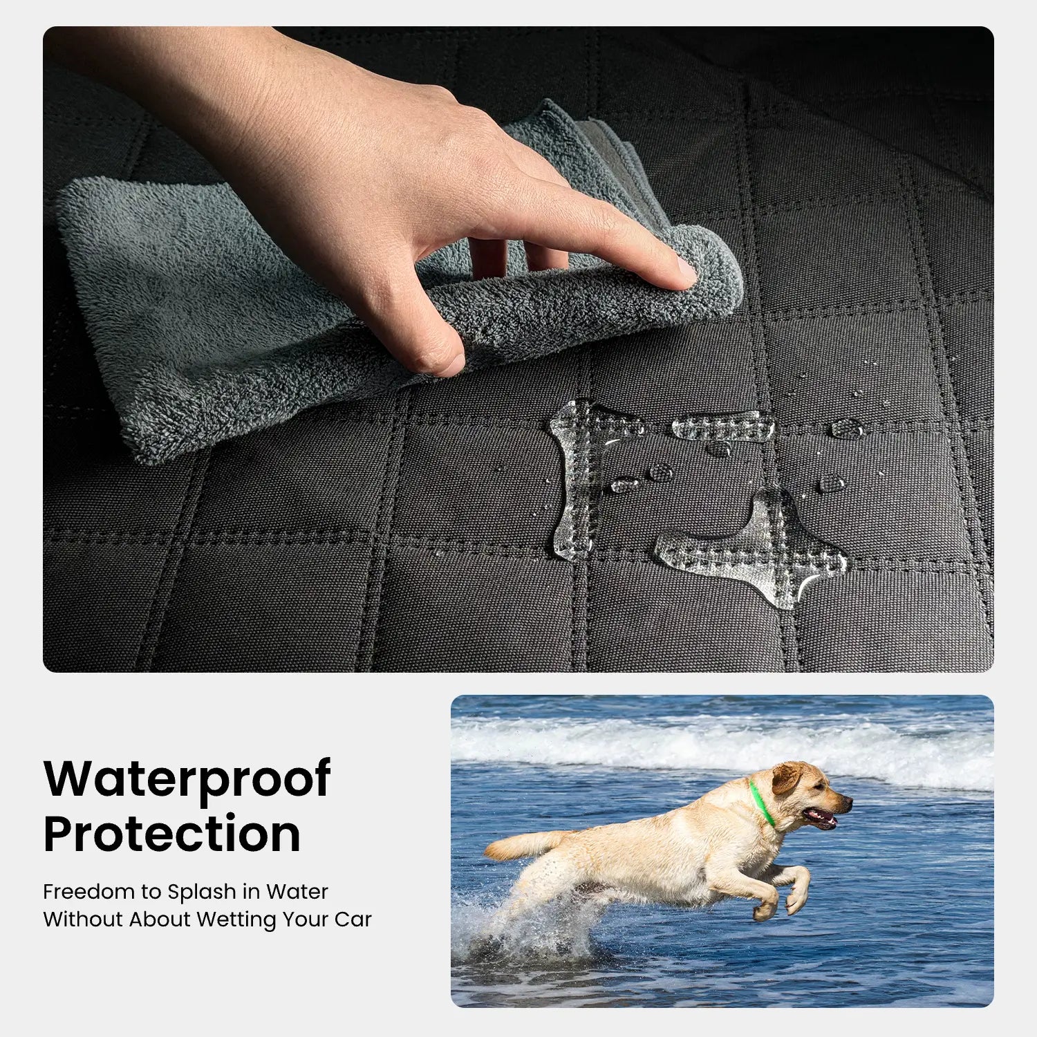 Premium Dog Car Seat Covers for Large Dogs - Spacious, Waterproof, and Safe for Calmer Rides with 450 Lb Anti-Collapse Honeycomb Base - Includes 1300 GSM Car Drying Towel!