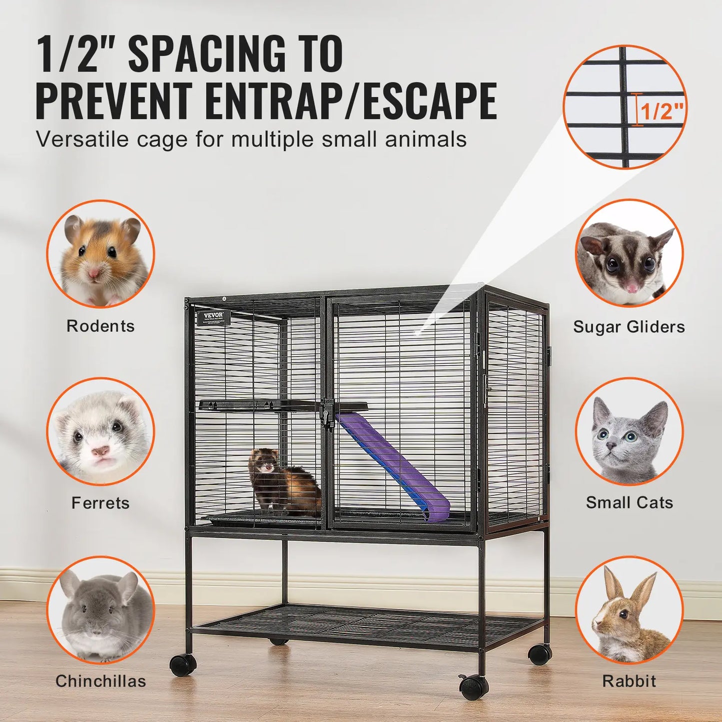 Discover the Vevor 36" Rolling Metal Mesh Ferret Enclosure - A Spacious 2-Tier Critter Cage with Ramps and Easy Mobility for Your Beloved Pets!
