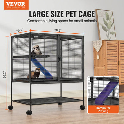 Discover the Vevor 36" Rolling Metal Mesh Ferret Enclosure - A Spacious 2-Tier Critter Cage with Ramps and Easy Mobility for Your Beloved Pets!