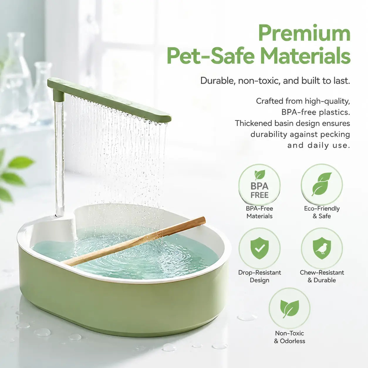 Deluxe Automatic Bird Bath Fountain for Medium Parrots - Relaxing Rain Shower with Secure Wooden Perch and Automated Water Circulation