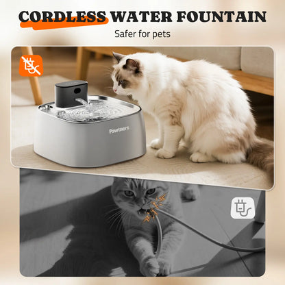 Pawtners Cordless Automatic Water Feeder - 108Oz/3.2L Stainless Steel Fountain for Cats & Dogs with Smart Motion Sensor and Leakproof Design