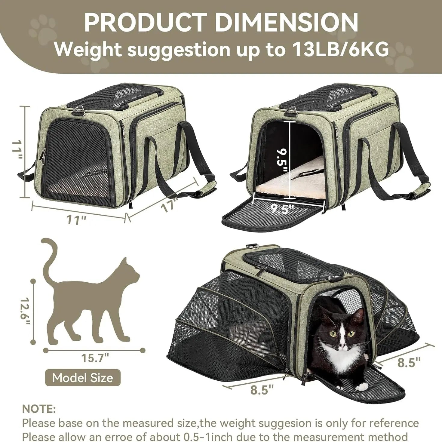 Ultimate Comfort: Petsfit Expandable Soft-Sided Pet Carrier for Small Cats & Dogs (Up to 9LB) - Airline Approved & Travel Friendly with Washable Fabric and Dual Extensions