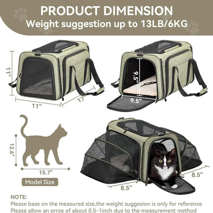 Ultimate Comfort: Petsfit Expandable Soft-Sided Pet Carrier for Small Cats & Dogs (Up to 9LB) - Airline Approved & Travel Friendly with Washable Fabric and Dual Extensions