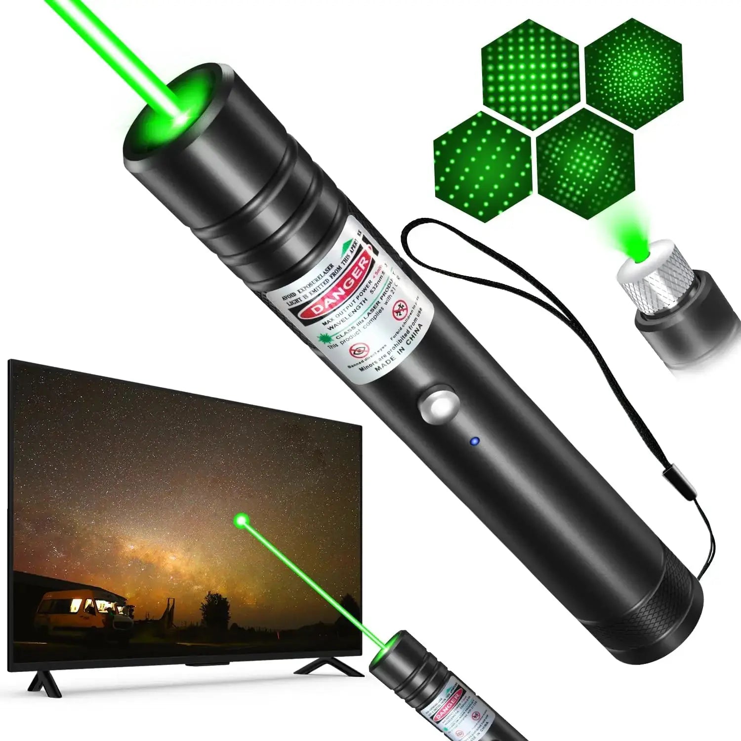 Powerful Rechargeable Green Laser Pointer & Line Light Flashlight - Perfect for Presentations, Outdoor Adventures, and Cat Playtime!