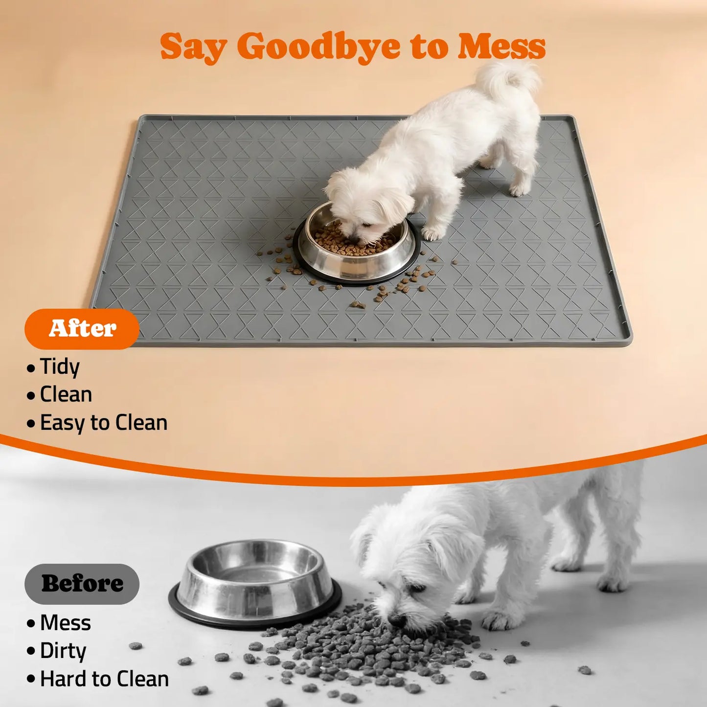Pawtners 2-Pack Large Silicone Dog Feeding Mat - Waterproof, Non-Slip, Easy-Clean Design with Raised Edges for Ultimate Floor Protection