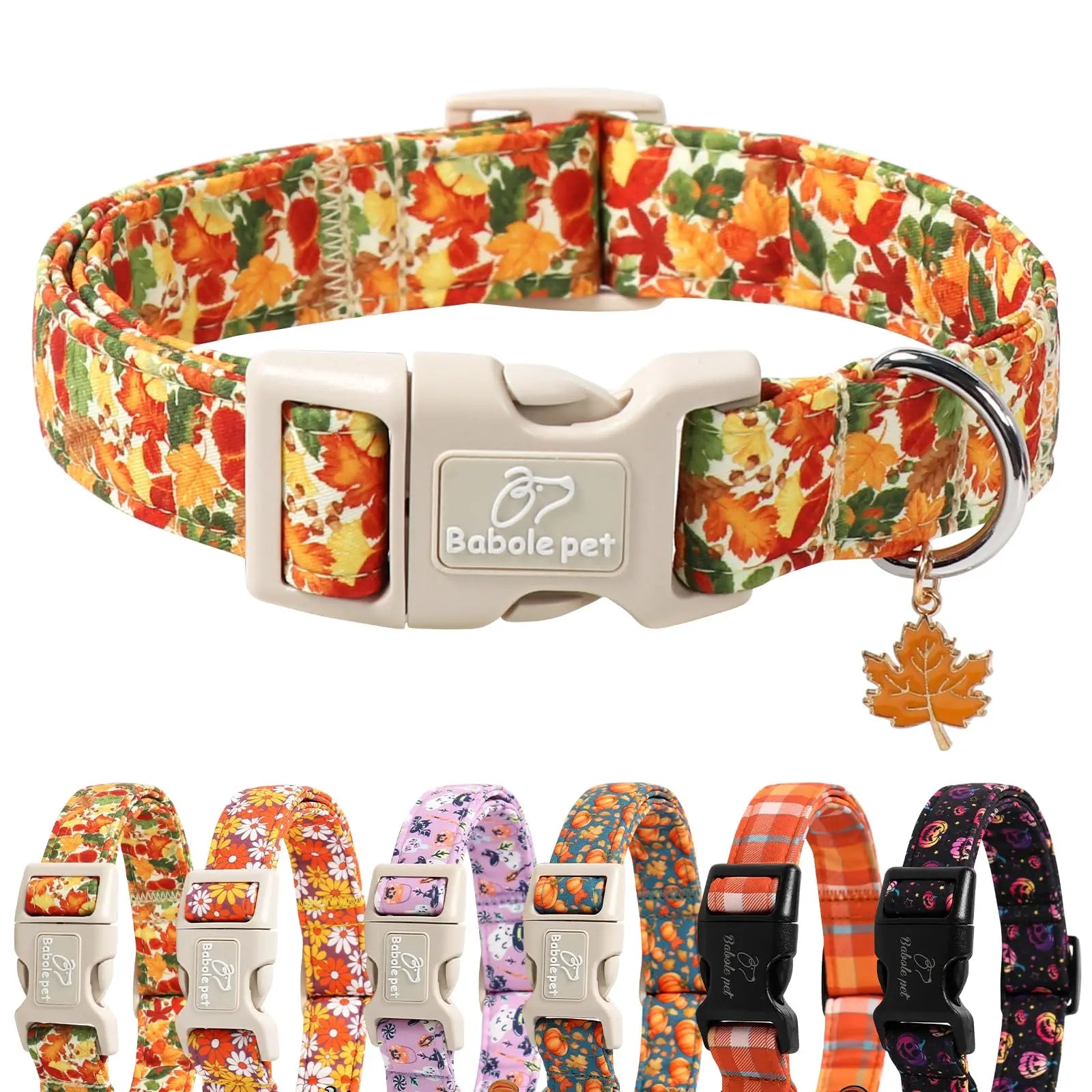 Charming Amber Fall Pumpkin Cotton Dog Collar - Adjustable, Lightweight, and Chew Resistant for Small Dogs, Perfect for Fall Adventures!