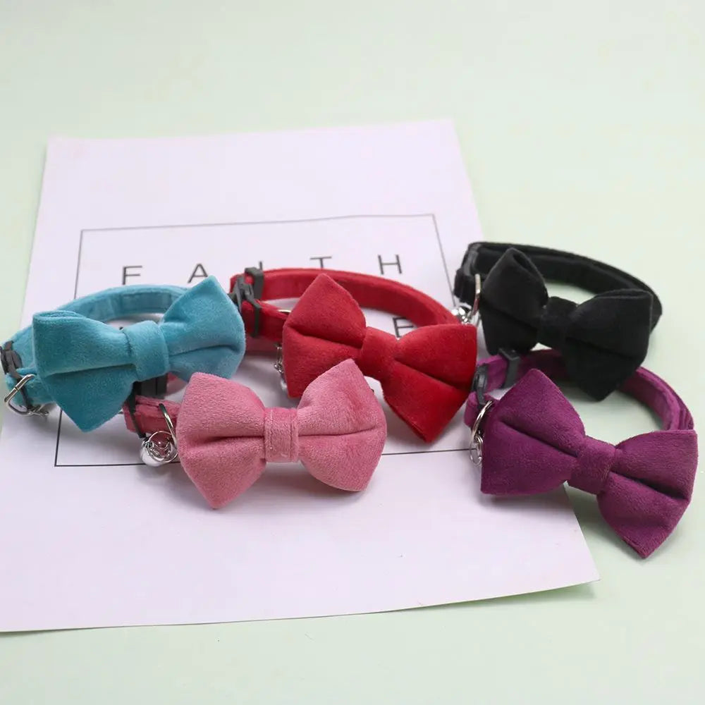 Charming Adjustable Pet Collar with Bell - Adorable Bowknot Design & Safety Buckle for Small Dogs & Cats