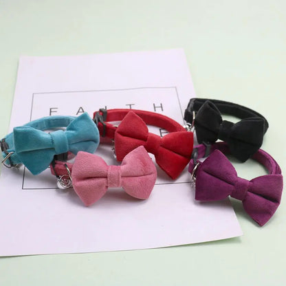 Charming Adjustable Pet Collar with Bell - Adorable Bowknot Design & Safety Buckle for Small Dogs & Cats