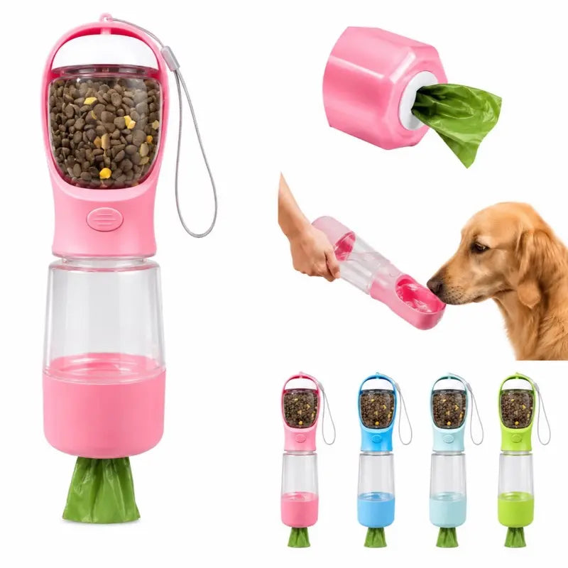 Ultimate 3-in-1 Portable Dog Water Bottle: Hydration, Nourishment, and Convenience for Your Adventures!