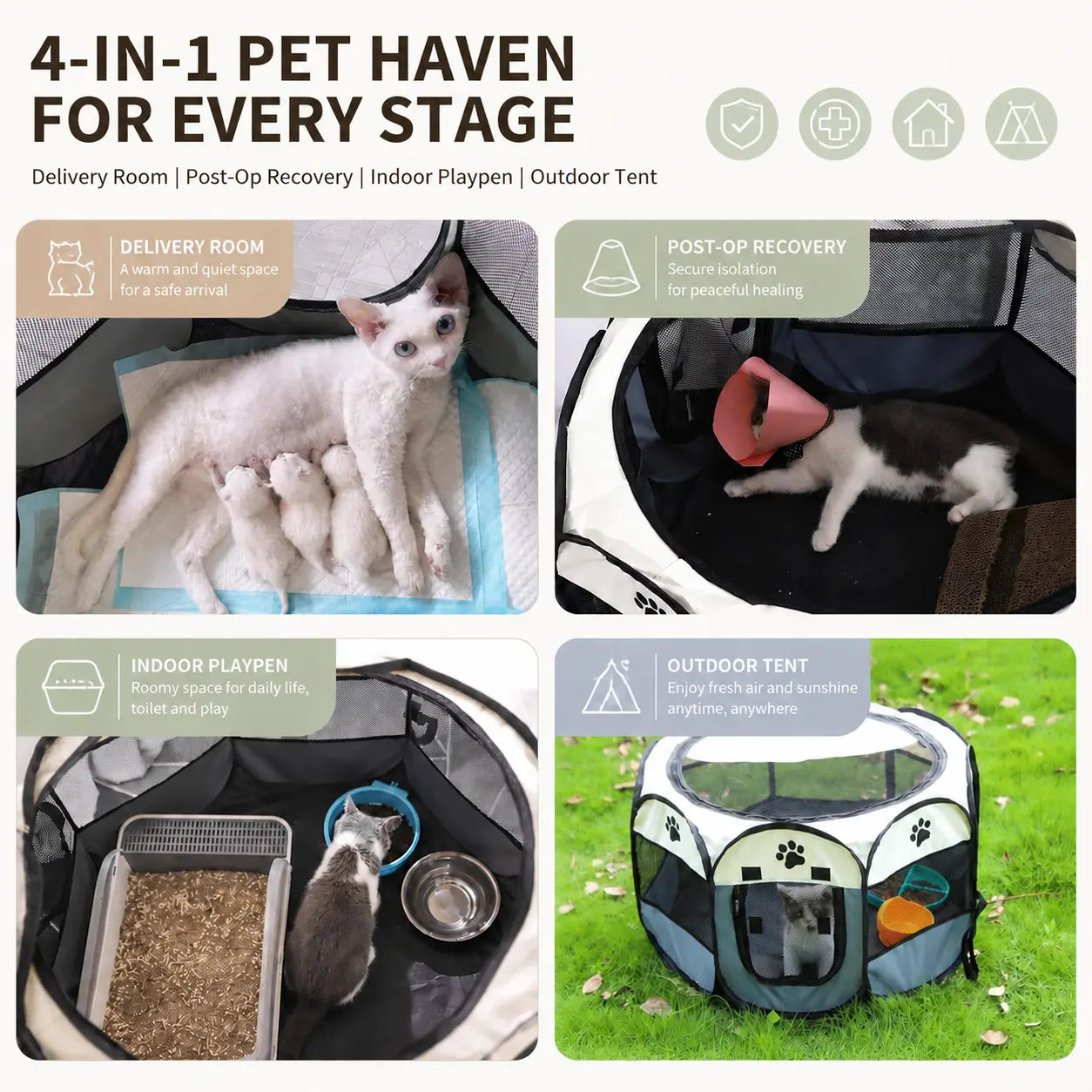 Ultimate Portable Pop-Up Pet Playpen for Small Dogs & Cats - Breathable Mesh & Durable Oxford Fabric for Indoor/Outdoor Fun with Convenient Carry Bag (Perfect for Rabbits)