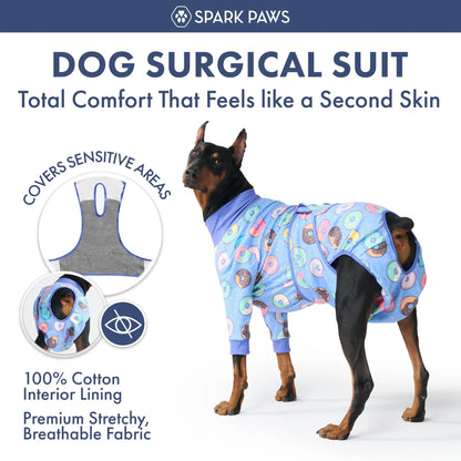 Spark Paws Dog Surgery Recovery Suit - The Ultimate Comfort Solution for Post-Surgery Pets, Soft Anti-Lick Onesie for Spay/Neuter Recovery - Donuts - Size S