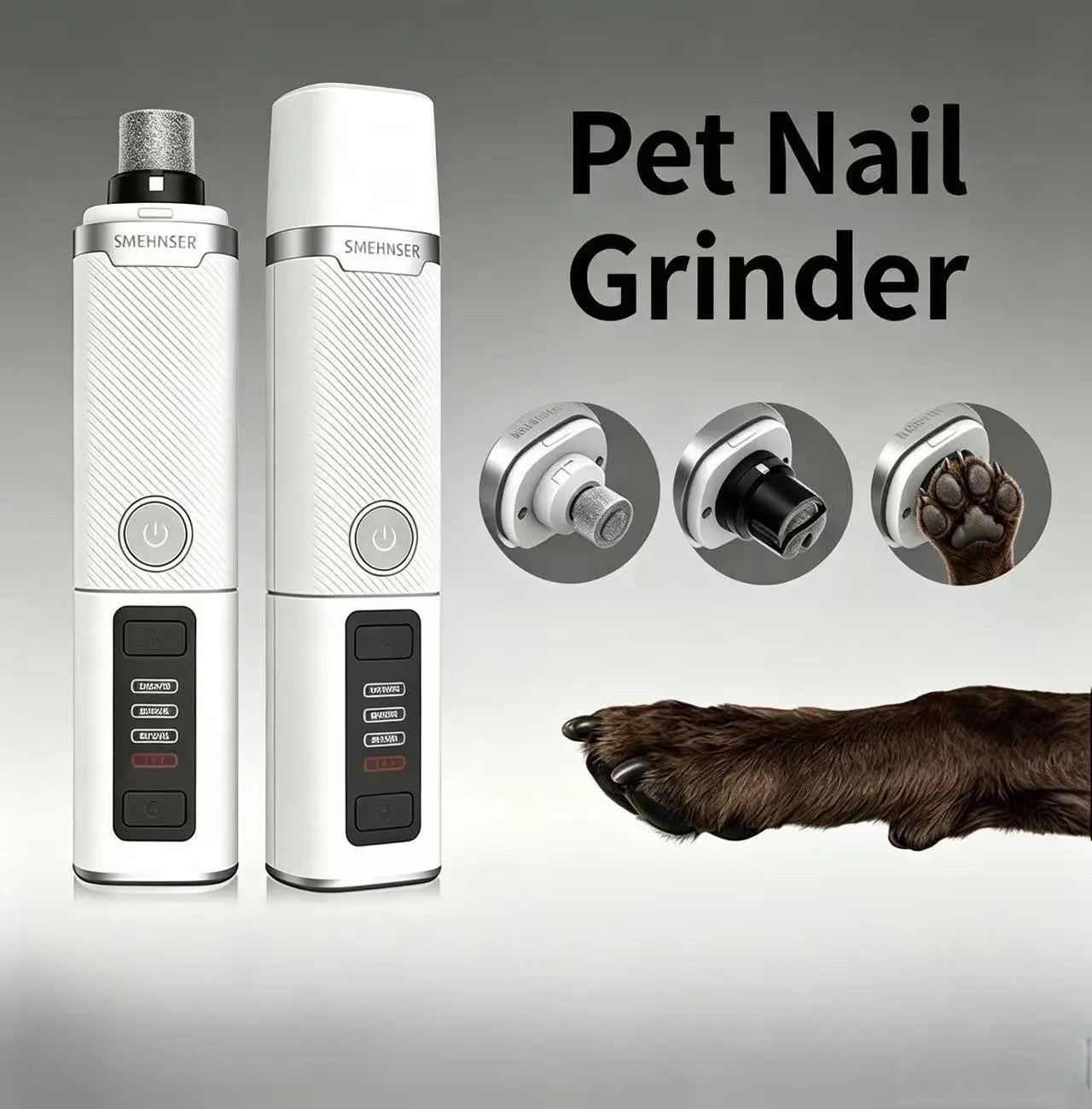 Whisper Quiet Low Noise Dog Nail Grinder - Electric Trimmer with 2 LED Lights, 3 Adjustable Speeds, and 1500mAh Rechargeable Battery for Stress-Free Grooming of Dogs, Cats, and Rabbits