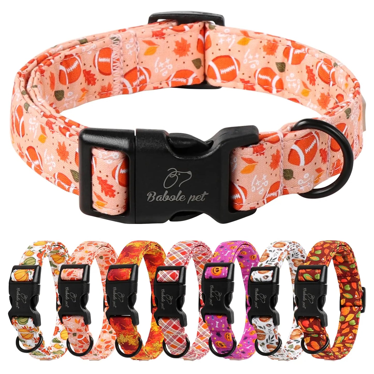 Charming Amber Fall Pumpkin Cotton Dog Collar - Adjustable, Lightweight, and Chew Resistant for Small Dogs, Perfect for Fall Adventures!