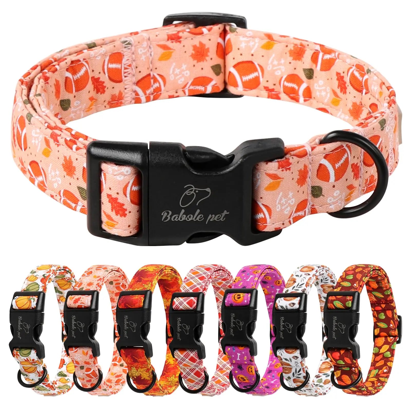 Charming Amber Fall Pumpkin Cotton Dog Collar - Adjustable, Lightweight, and Chew Resistant for Small Dogs, Perfect for Fall Adventures!