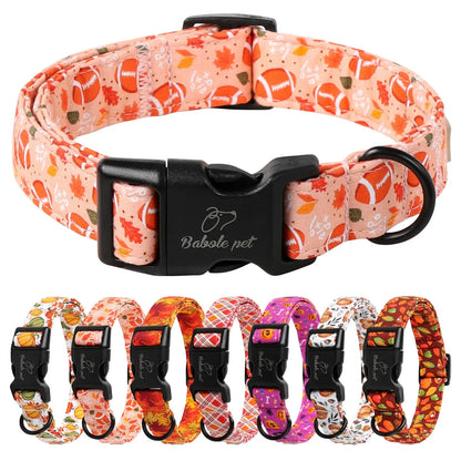 Charming Amber Fall Pumpkin Cotton Dog Collar - Adjustable, Lightweight, and Chew Resistant for Small Dogs, Perfect for Fall Adventures!