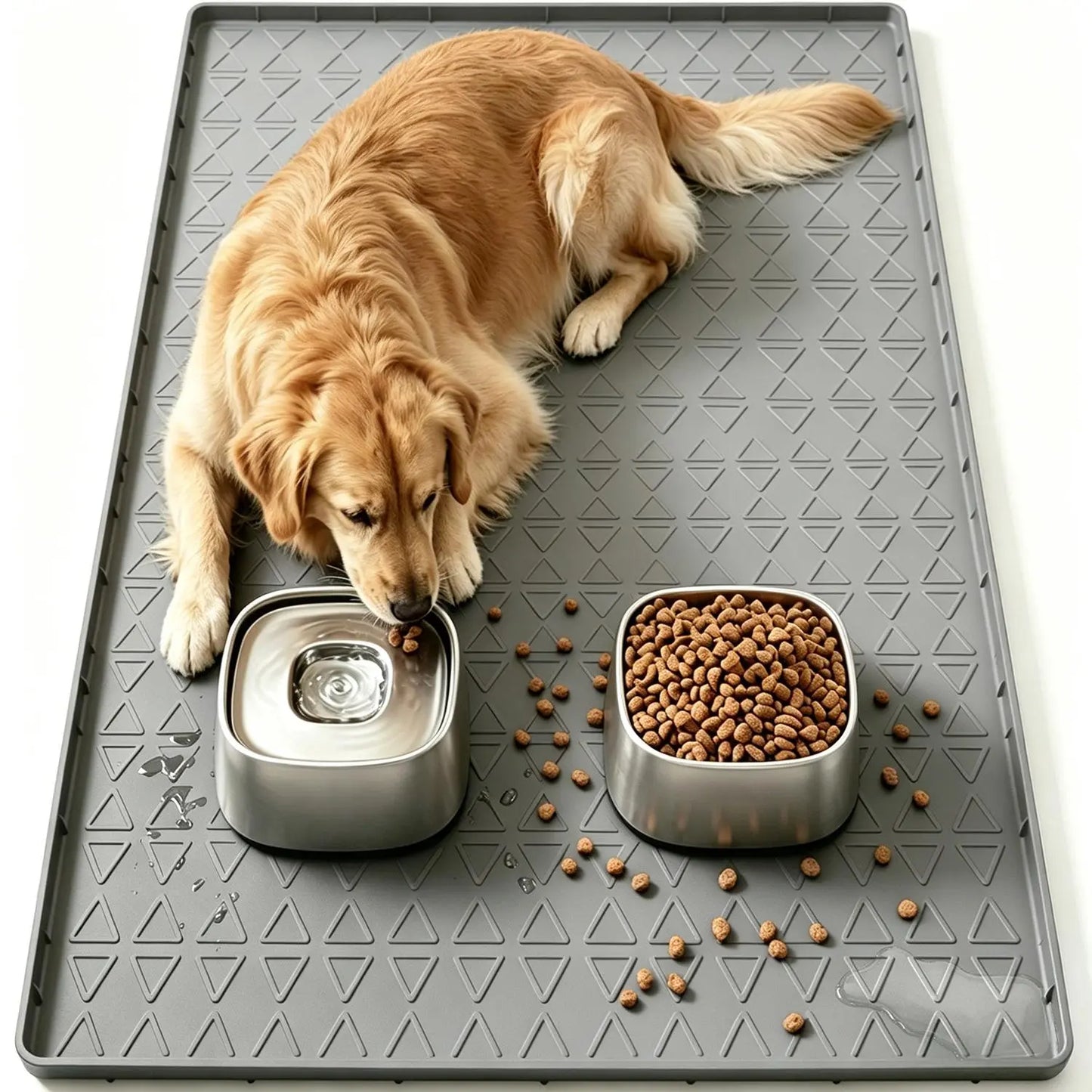 Pawtners 2-Pack Large Silicone Dog Feeding Mat - Waterproof, Non-Slip, Easy-Clean Design with Raised Edges for Ultimate Floor Protection