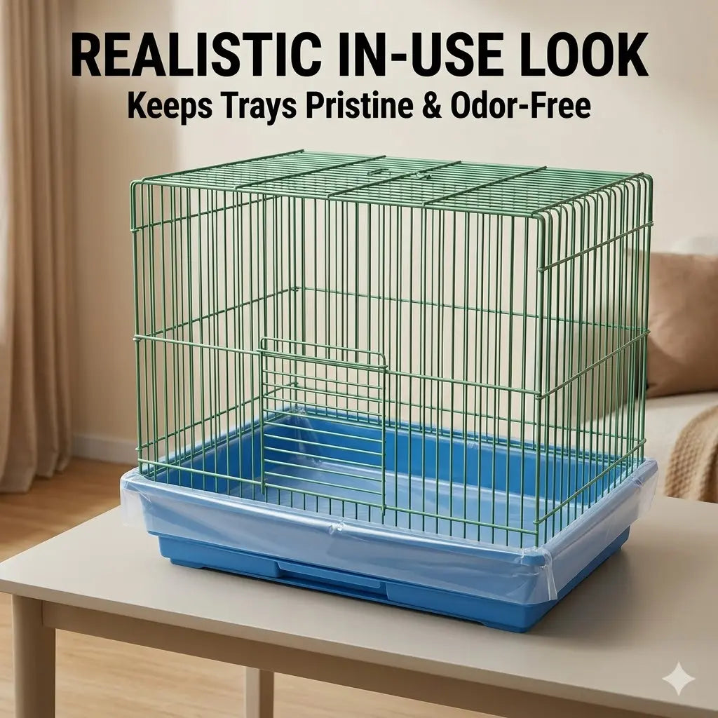 100 Pack Heavy Duty Clear Bird Cage Liner Bags – Premium Leak-Proof Disposable Liners for Easy Cleanup of Parrots, Rabbits, Guinea Pigs, and Small Pets