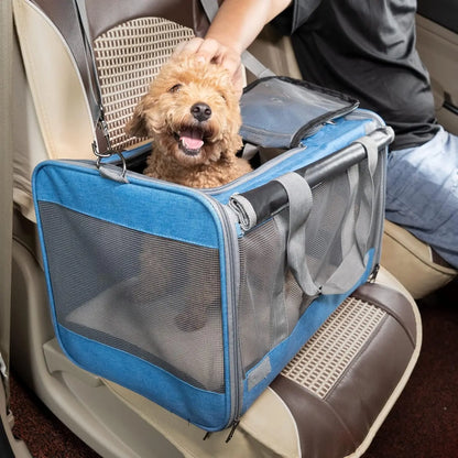 Spacious and Stylish Soft-Sided Pet Carrier for Medium/Large Cats and Small Dogs - Airline Approved, Lightweight, and Foldable - Available in Pink or Blue