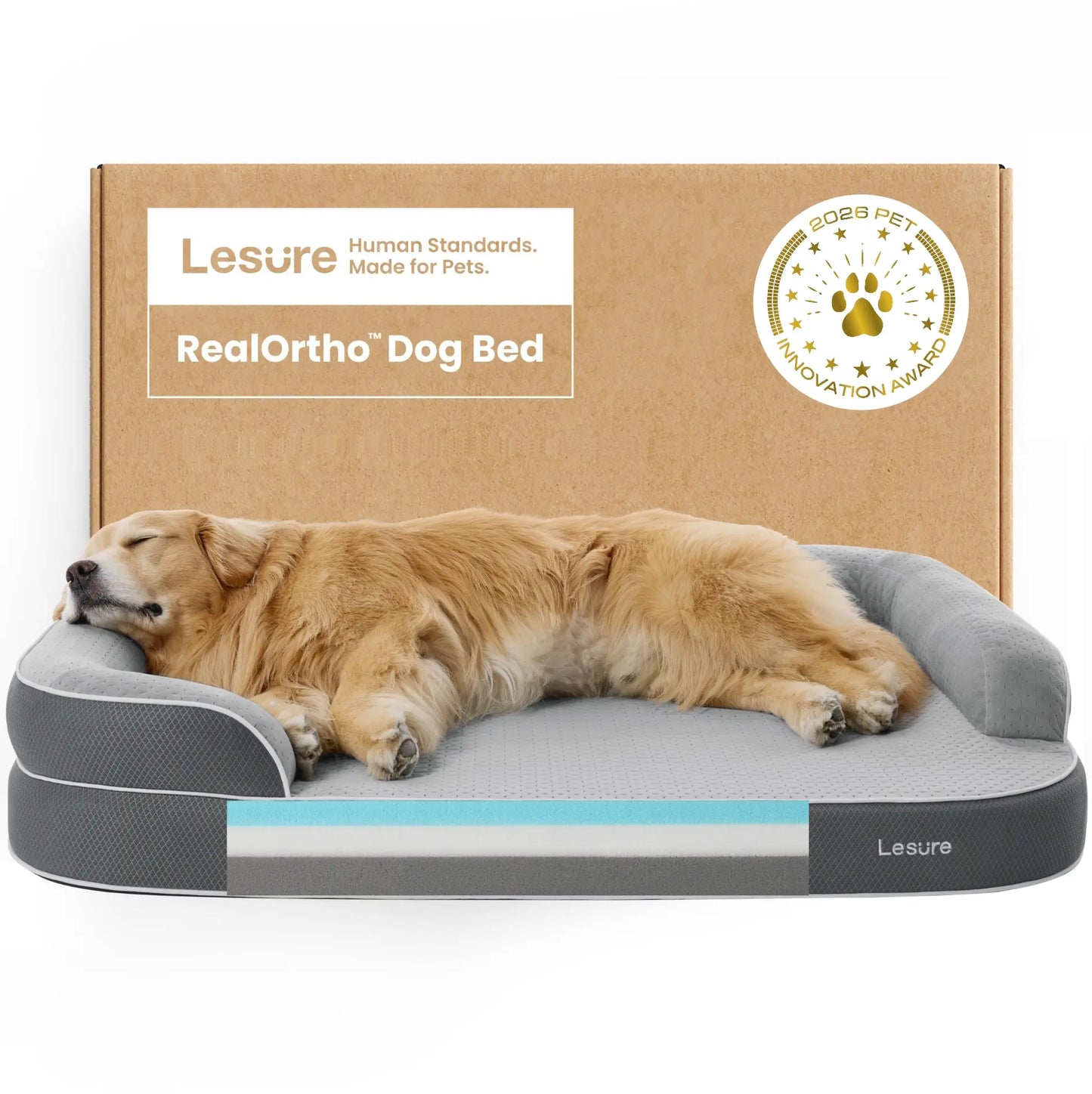Lesure Realortho Dog Bed - Premium Orthopedic Support for Large & Senior Dogs with Waterproof Cover for Ultimate Comfort