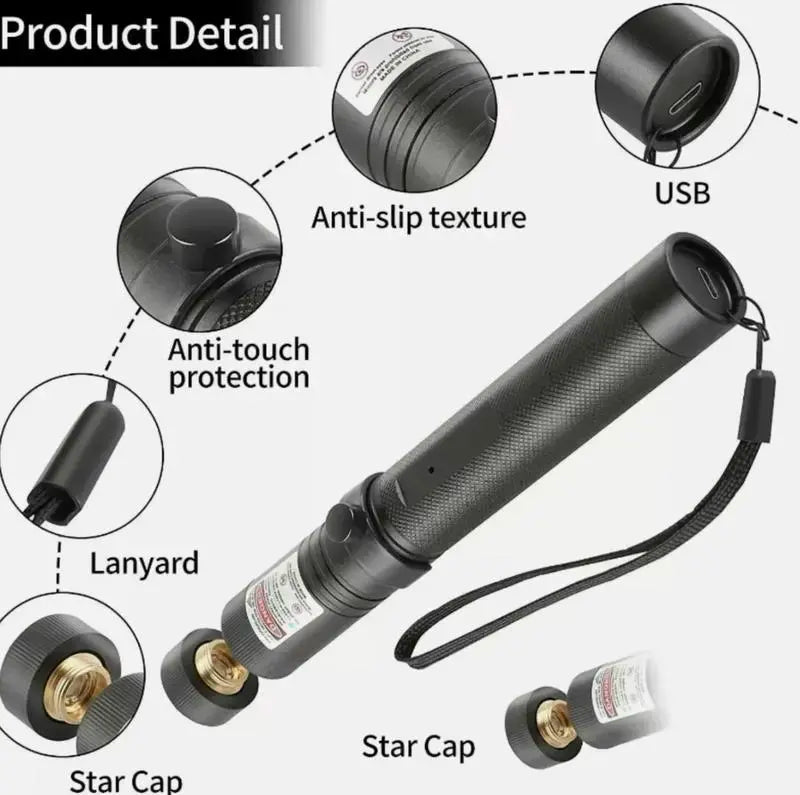 Powerful Rechargeable Green Laser Pointer & Line Light Flashlight - Perfect for Presentations, Outdoor Adventures, and Cat Playtime!