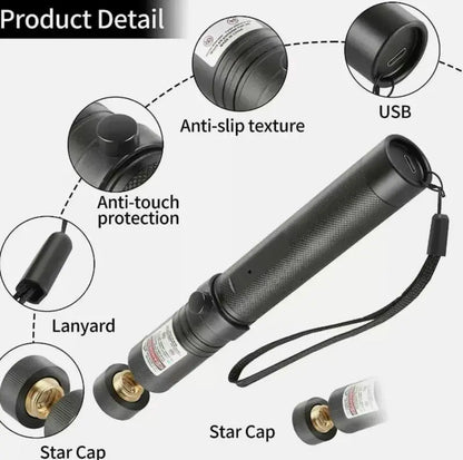 Powerful Rechargeable Green Laser Pointer & Line Light Flashlight - Perfect for Presentations, Outdoor Adventures, and Cat Playtime!